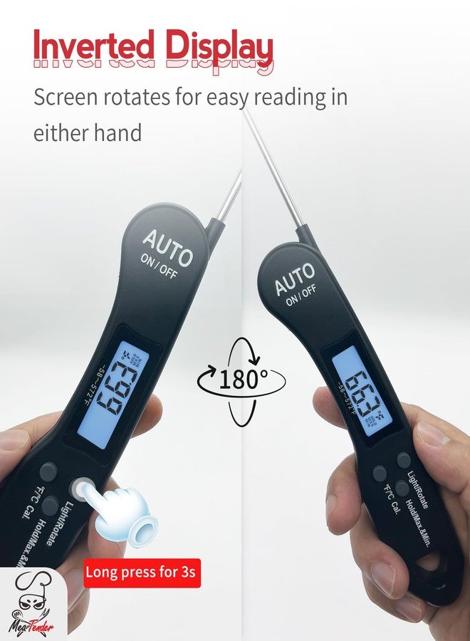 Meatender 5 PCs Digital Food Thermometer with Fast 1-Second Reading, ±1°F Accuracy, -58°F to 572°F Range | Foldable Probe, Magnetic Back, Backlit LCD, Auto-Off for Grilling, Baking, Smoking - Image 4